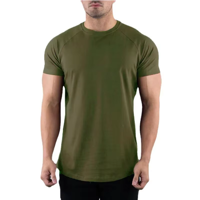 Hommes été Fitness plaine Gym T-shirt vêtements col rond à manches courtes