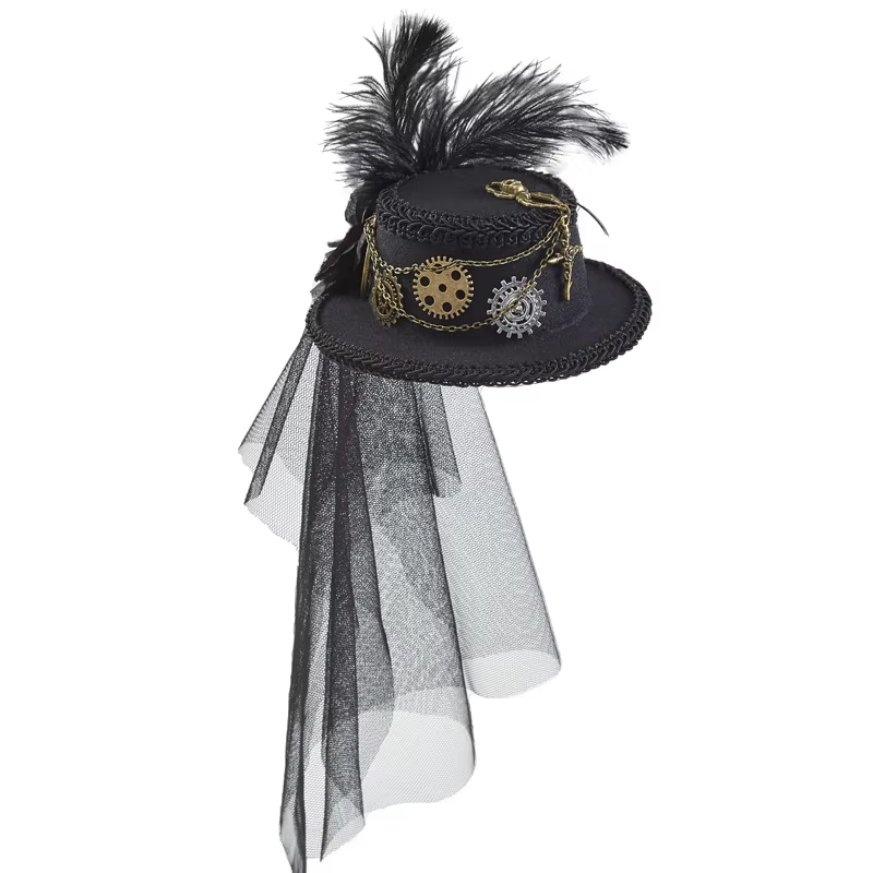 Chapeaux steampunk, voile noir, chapeau haut-de-forme steampunk, chapeau steampunk, accessoires steampunk, fête d'Halloween