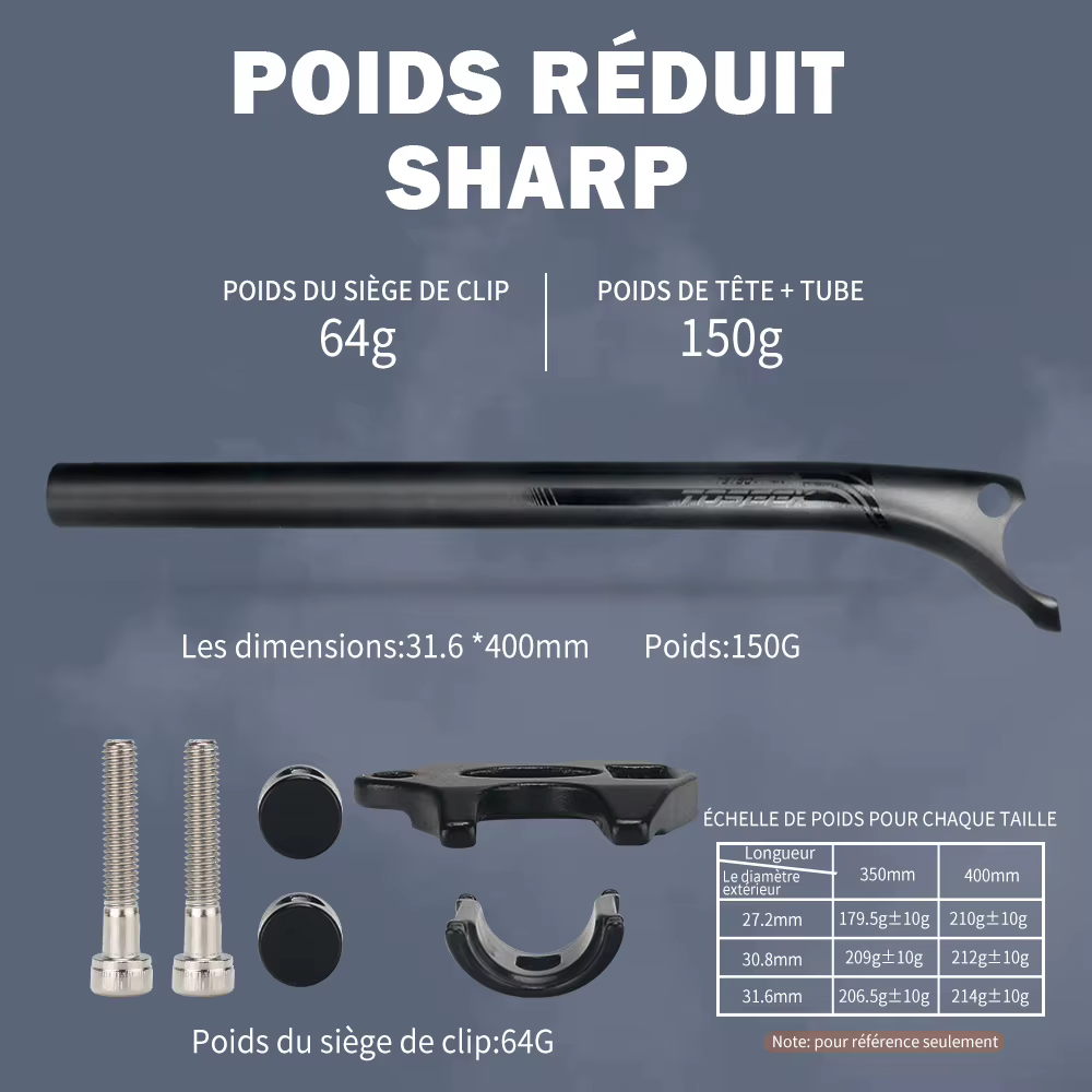 TOSEEK tige de selle en carbone 27.2 31.6mm longueur 400mm noir mat vtt