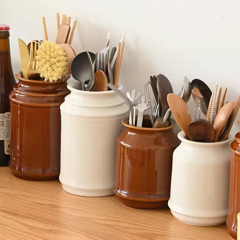 Porte-ustensiles de cuisine, porte-ustensiles de cuisine en céramique pour comptoir, organisateur de rangement pour spatule cuillère et fourchette pot de rangement