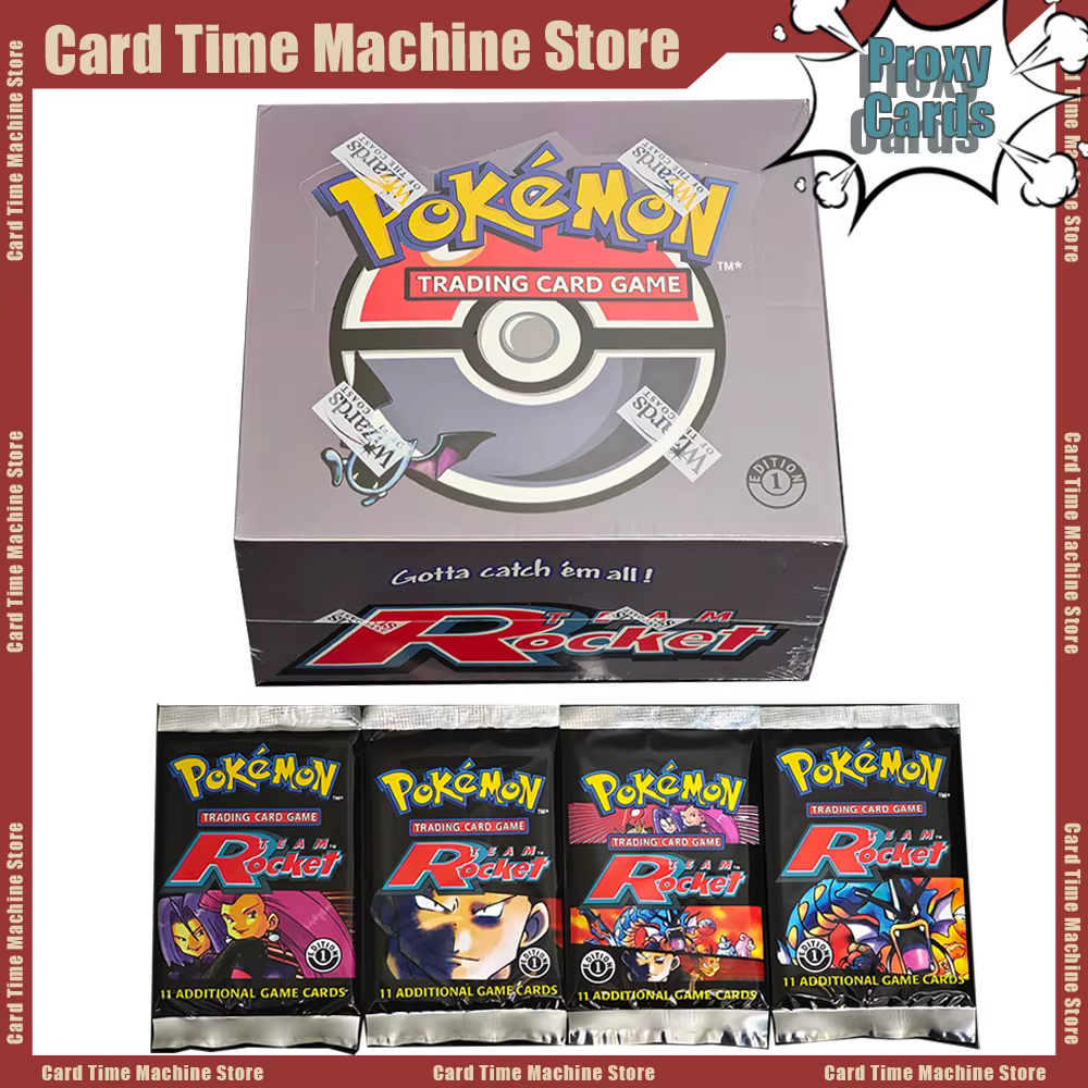 Boîte de boosters Pokémon Team Rocket 1ère Édition, cartes proxy PTCG, 36 sachets/boîte, cartes mystères, jeu de société de combat, cartes de qualité pour les fans