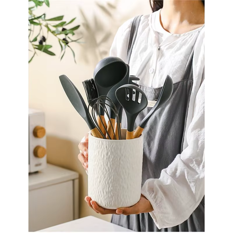 Porte-ustensiles de cuisine BSEVB, grand organisateur d'ustensiles en porcelaine, boîte de rangement pour outils de cuisine sur comptoir