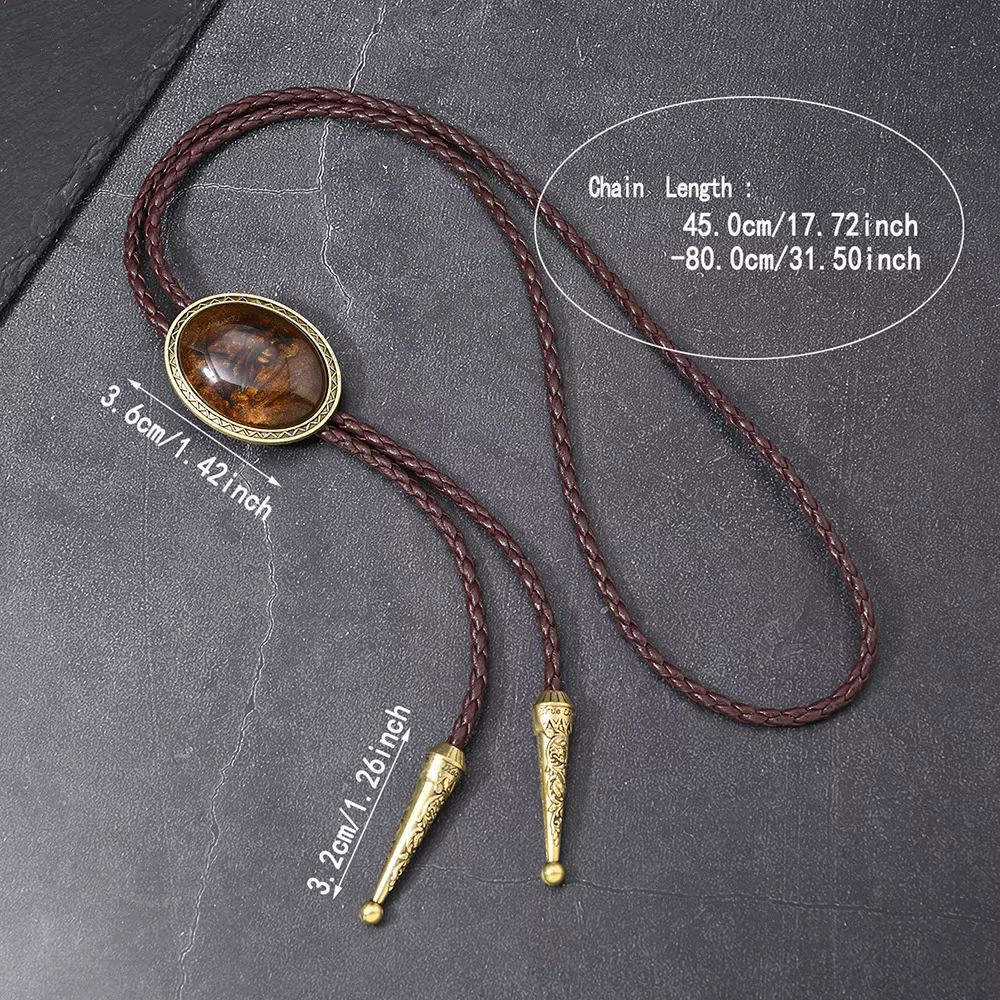 Mode Vintage alliage Agate couleur Bolo cravate longue en cuir pull chaîne cravate Style Cowboy occidental pour femmes hommes accessoire