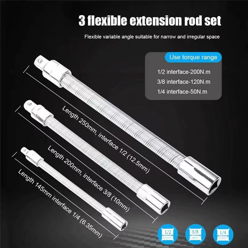 Lot de 3 tiges de connexion flexibles universelles, tiges d'extension à manchon, tiges de force souples et élastiques