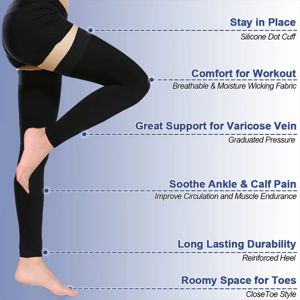Chaussettes de compression unisexe grande taille niveau 2 (23-32 mmHg) montantes jusqu'aux cuisses pour le soulagement