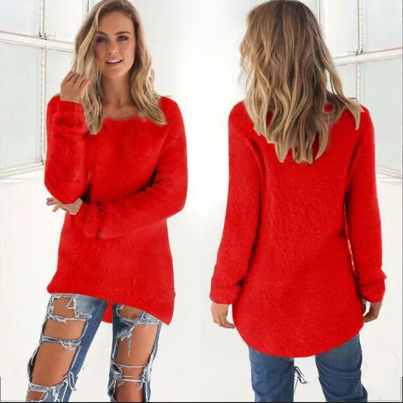 Pull en coton chaud monochrome pour femme