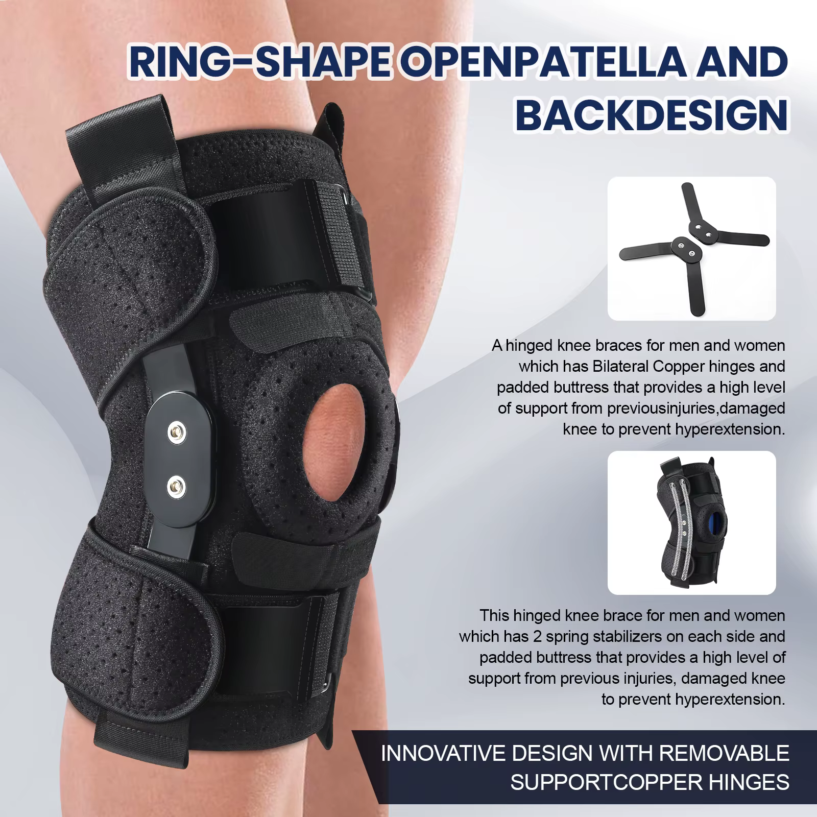 Genouillère articulée avec stabilisateurs latéraux et coussinets de Gel rotulien, douleur au genou pour hommes et femmes, déchirure du ménisque, récupération des blessures Acl Mcl
