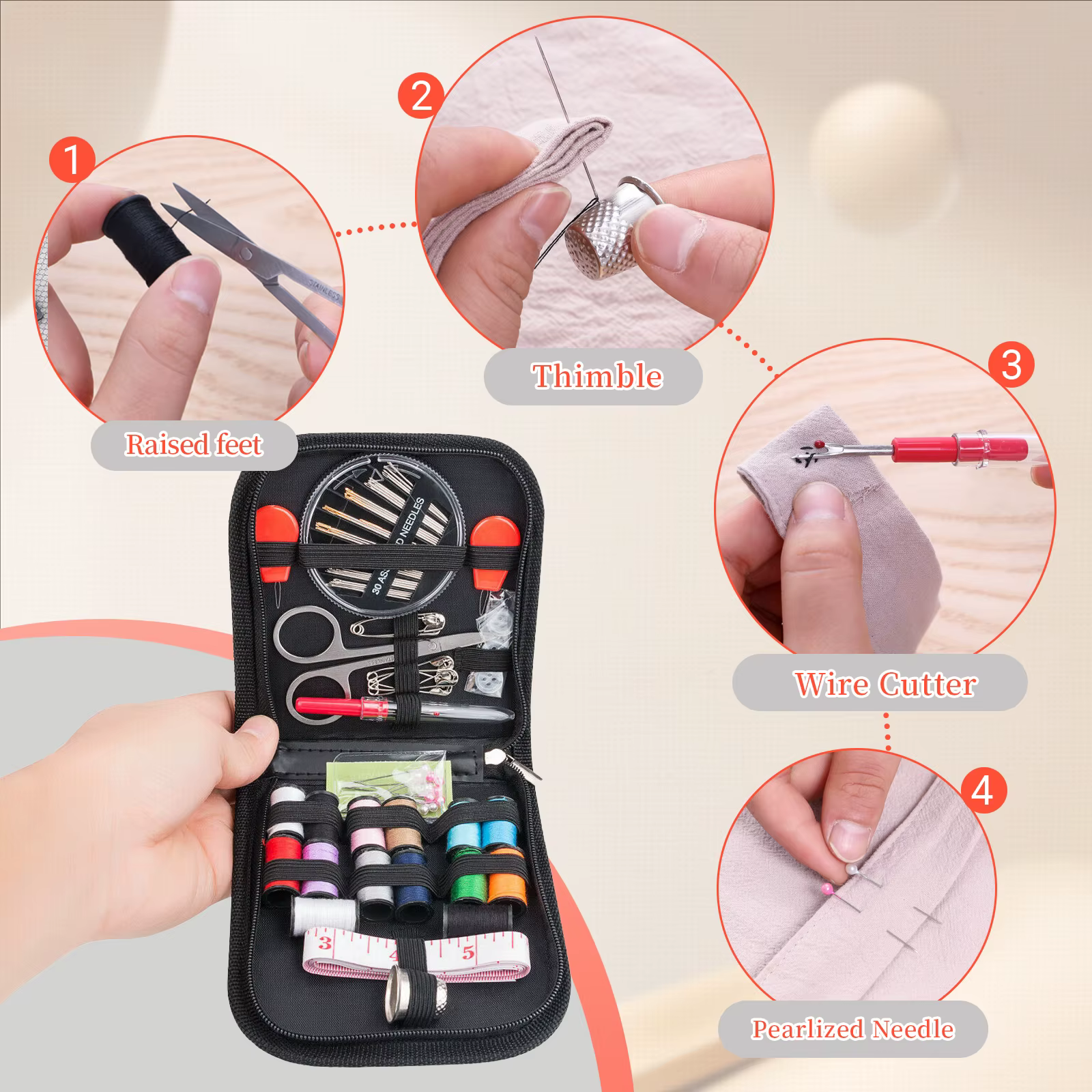 Le kit de couture contient 68 accessoires et est un ensemble de couture de voyage portable adapté aux débutants, aux adultes et aux familles, comprenant
