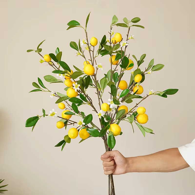 Branches de citron avec Simulation de fruits, plantes vertes fraîches, décoration de maison, accessoires Photo, Arrangement de fleurs de fruits en plastique, fausse fleur