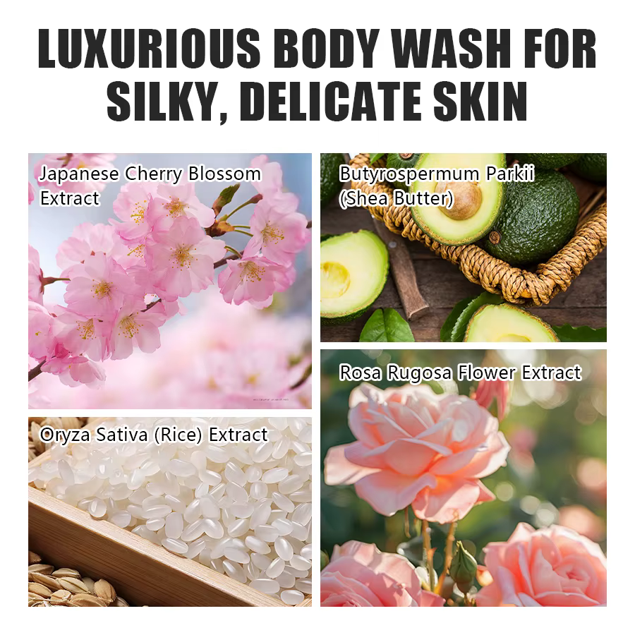 Sakura Gel douche longue hydratant lisse parfum longue durée mousse douce nettoyage du corps produit de bain 200ml