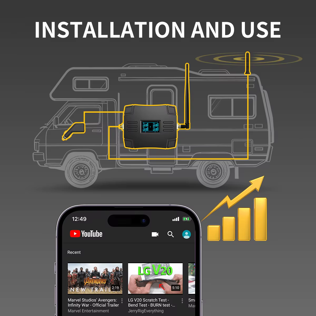Goboost – amplificateur cellulaire pour voiture, 900 1800 2100 2600MHz, Booster de Signal pour 3G 4G 5G, antenne répéteur réseau 4 bandes, Kit complet