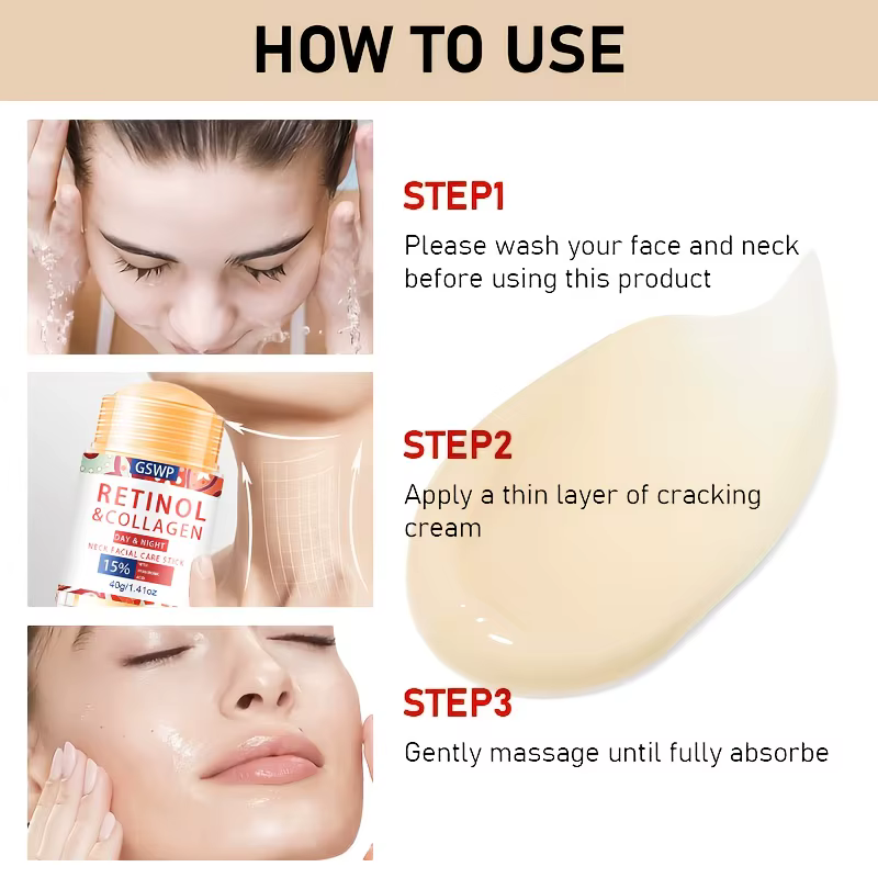Crème pour le cou GSWP au rétinol et au collagène, liftante et raffermissante, avec acide hyaluronique. Hydratation profonde. 40g/80g