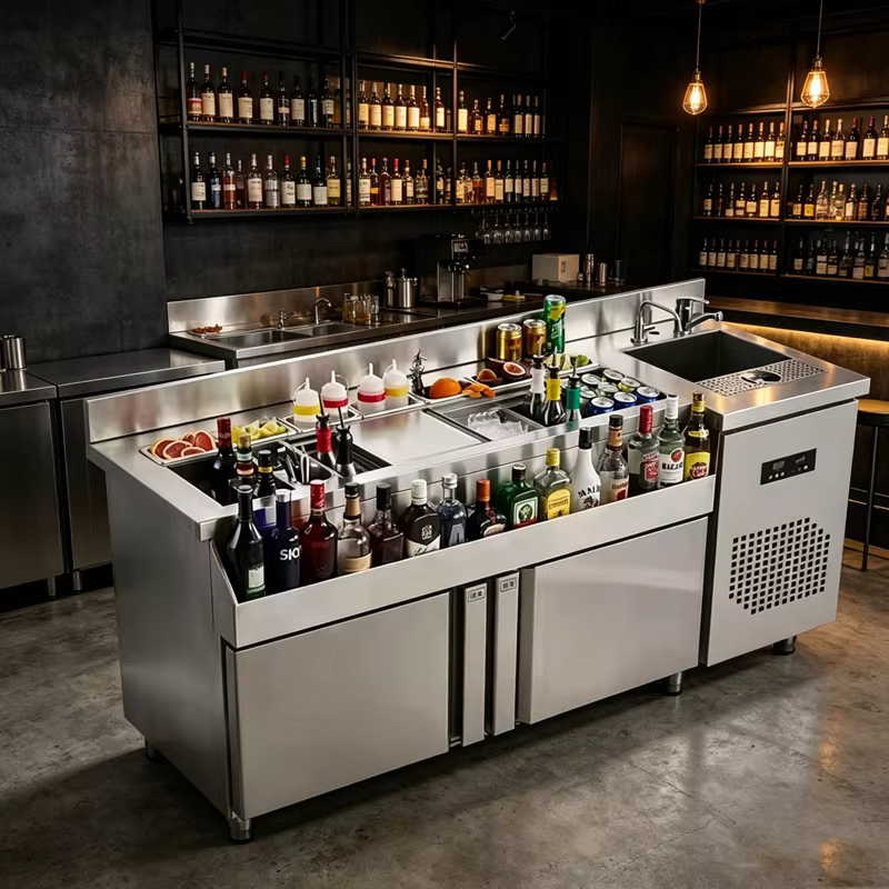 Station de bar portable pour événements, restaurants, hôtels, bars, comptoir en acier inoxydable, station à cocktails OME