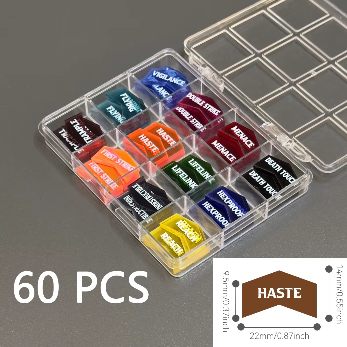 Ensemble de compteurs de mots clés MTG, 60 pièces, 12 Types de capacités, jetons pour Magic The Gathering, Pokémon TCG, 12 couleurs avec boîte de rangement, Premium