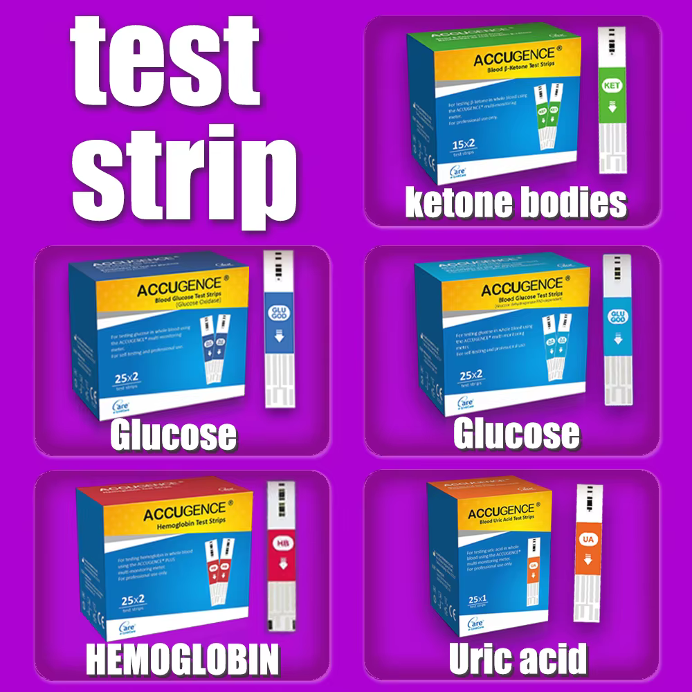 ACCUGENCE Bandelettes de test pour la cétone sanguine, l'hémoglobine, l'acide urique et la glycémie, pour le suivi du diabète, de la goutte, de l'hémoglobine et de l'anémie, uniquement