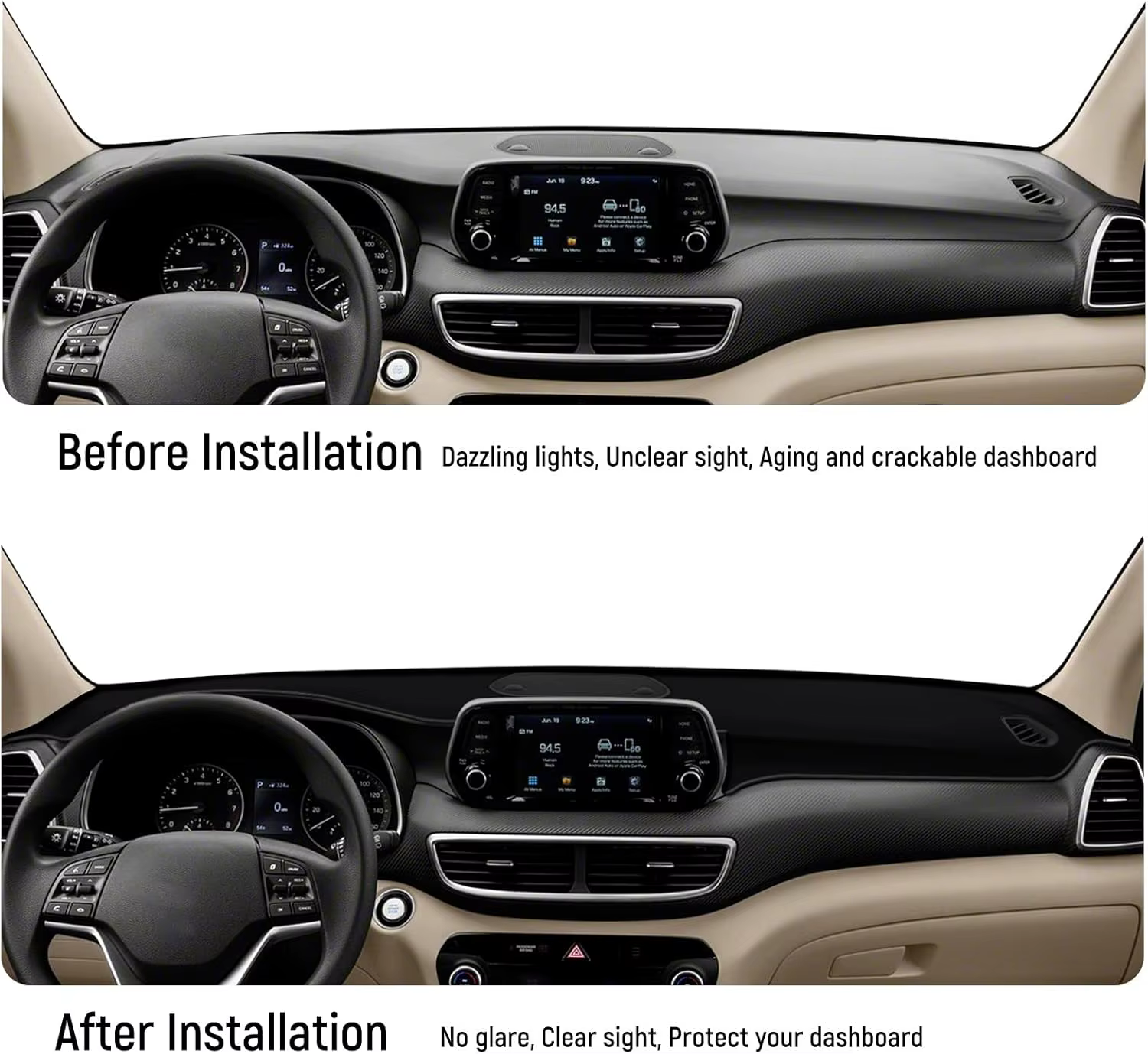 Couverture de tableau de bord en flanelle, accessoires Tucson compatibles pour Hyundai 2019 – 2021, tapis de tableau de bord, couverture de Console centrale, protection solaire