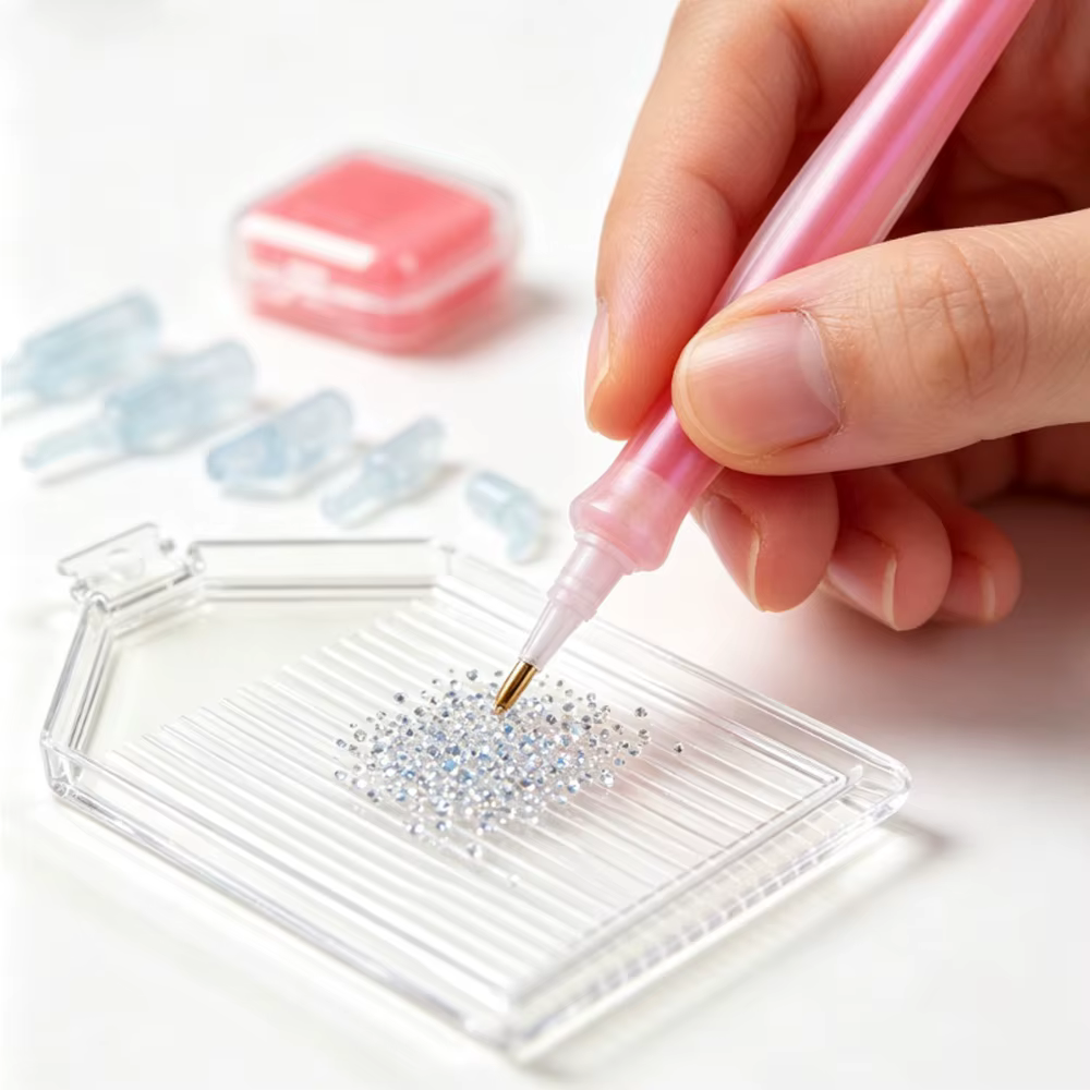 Accessoires de peinture diamant : Ensemble de plateaux pour stylos, outils de pose de strass pour nail art, stylos à points avec plateau de rangement, colle, argile et cire