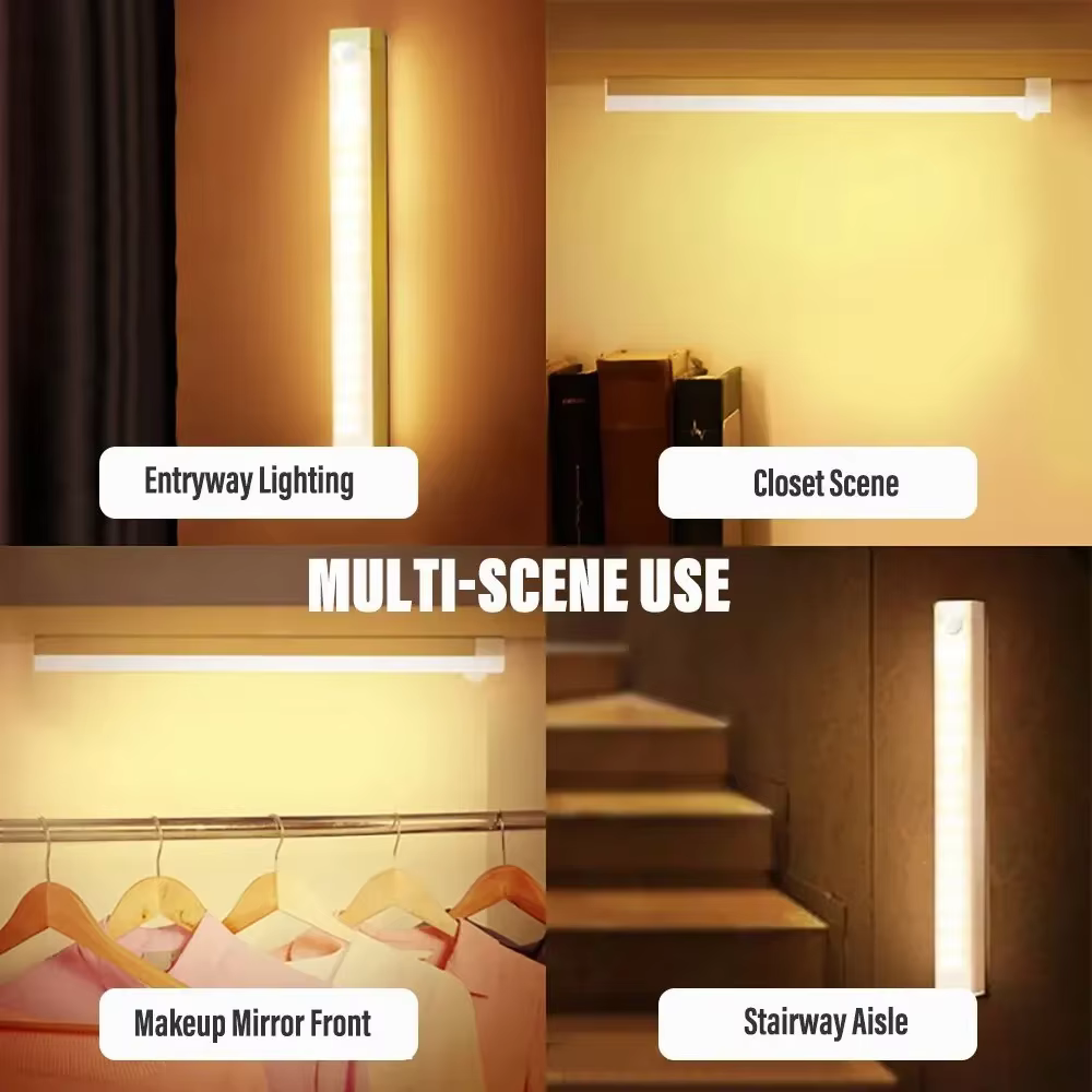 Veilleuse LED sans fil avec détecteur de mouvement, type C, aste, armoire, lampe de garde-robe, rétroéclairage d'escalier pour cuisine
