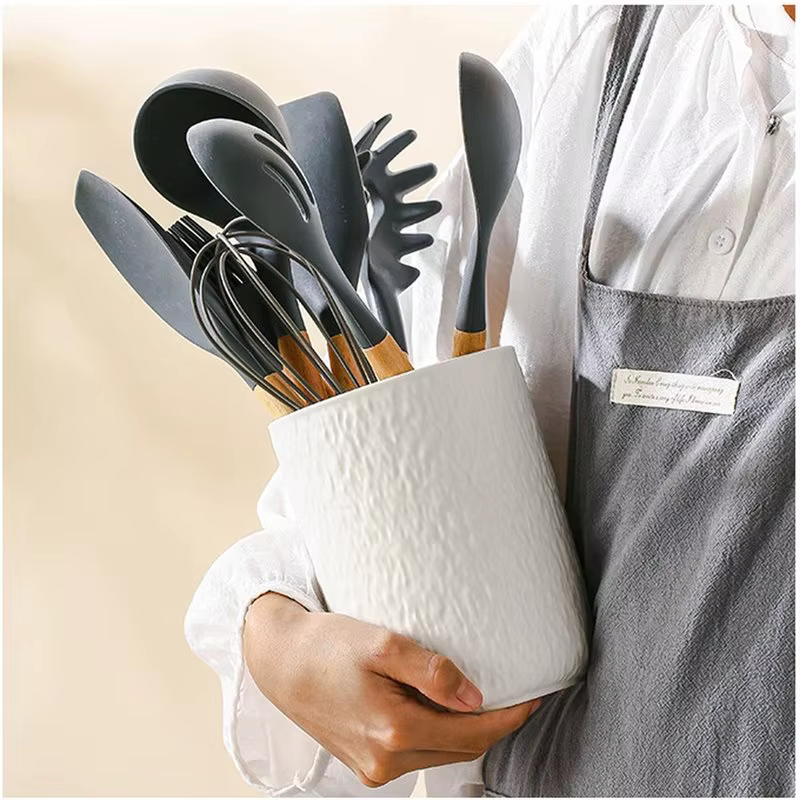 Porte-ustensiles de cuisine BSEVB, grand organisateur d'ustensiles en porcelaine, boîte de rangement pour outils de cuisine sur comptoir