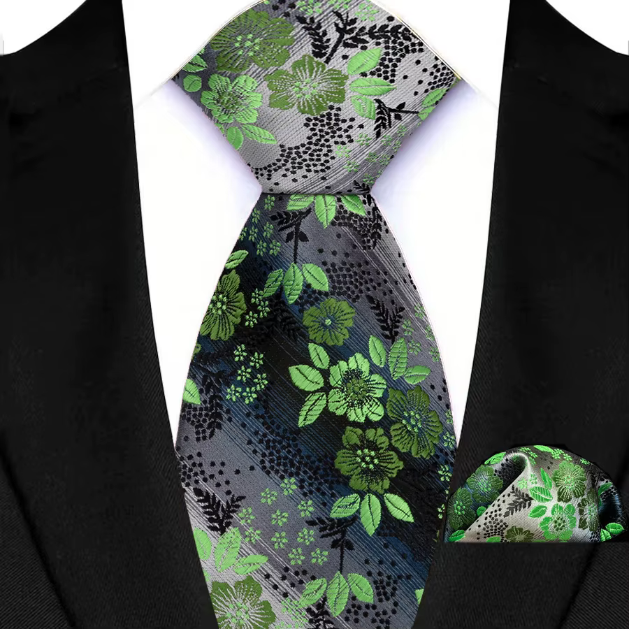 Ensemble cravate et pochette de costume pour homme, motif floral rouge, bleu, vert, pour mariage, affaires, soirée, accessoire de smoking, cadeau