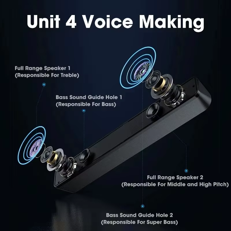 Barre de son Bluetooth filaire et sans fil pour ordinateur, PC, TV, ordinateur portable, système audio portable