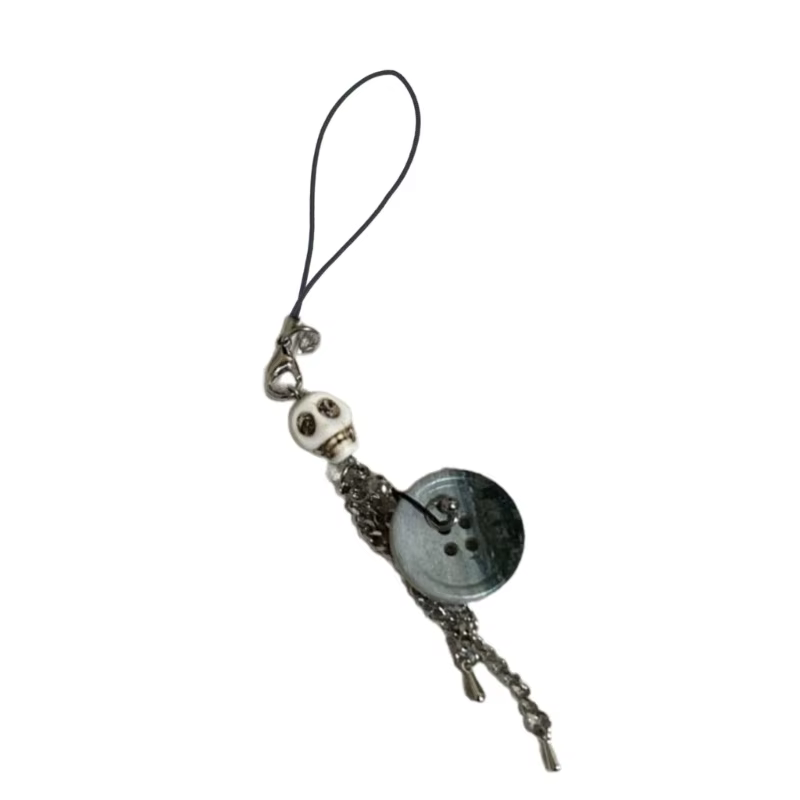 Pendentif bouton crâne Vintage, corde suspendue, chaîne téléphone, sangle, porte-clés, accessoire
