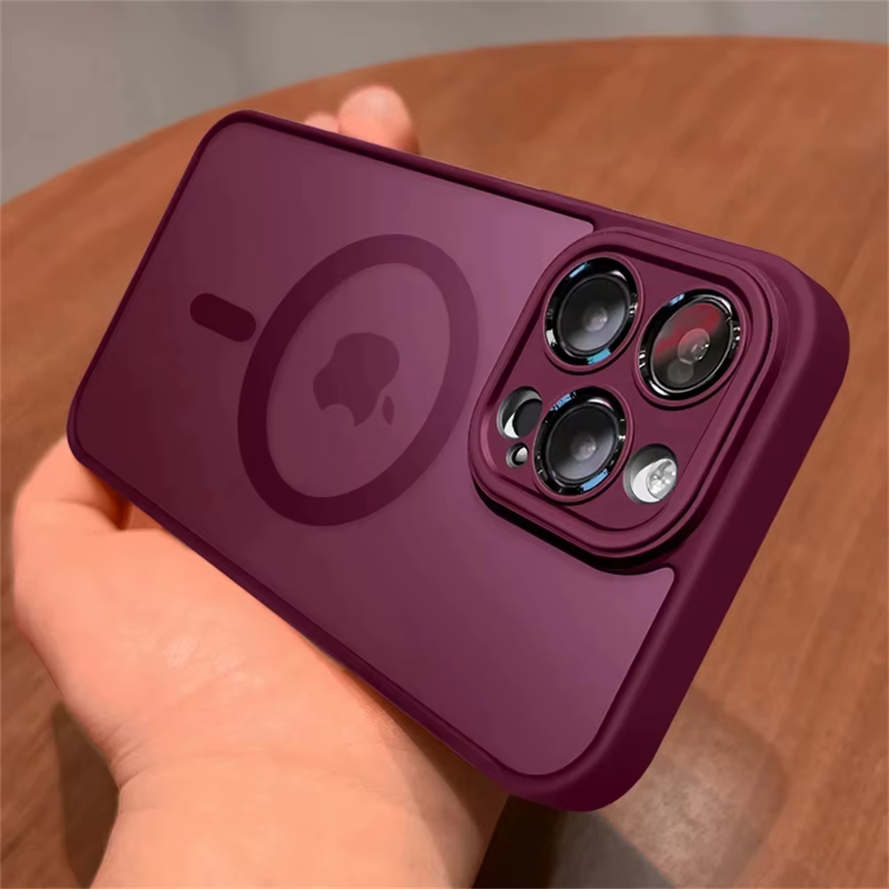 Étui de Protection d'objectif pour iPhone 11 12 13 Proa Mx mini 15 16 Plus iPhone 16 15 14, couverture de Charge sans fil Magsafe translucide mate