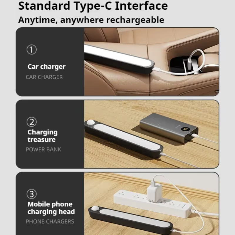 Lumière de capteur de coffre de voiture pour capot de coffre de sol, barre lumineuse à Induction automatique Rechargeable par USB, lampe magnétique en Mode de détection Maual