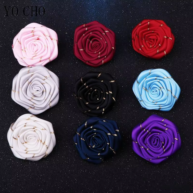 Broches de mariage pour hommes, Art en tissu, fleur de Rose faite à la main, Badge, chaîne à pampilles, accessoires de costume pour hommes, boutonnière de marié