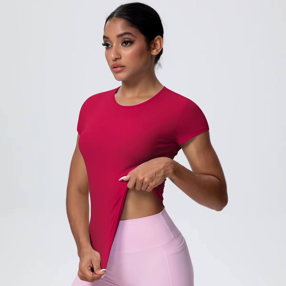 Femme couleur unie haut d'entraînement T-Shirt séchage rapide respirant à manches courtes sport de gymnastique course