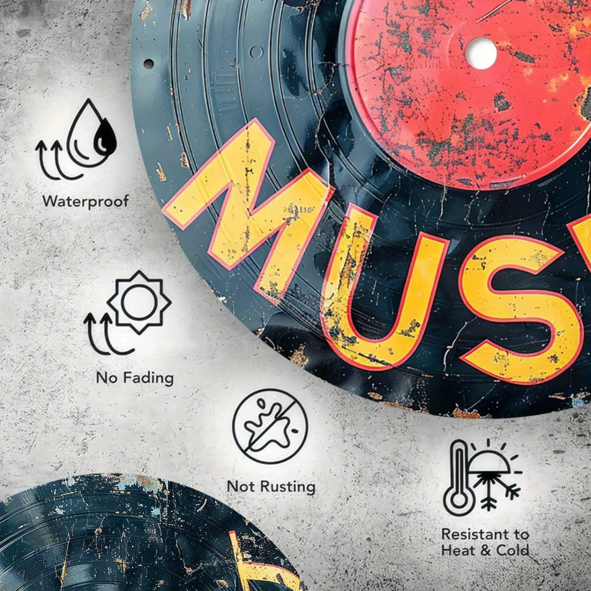 Disque vinyle en bois de 8 pouces avec éléments musicaux, décoration murale ou de table pour bar, café, salle de musique, collection, planche plate couleur unie