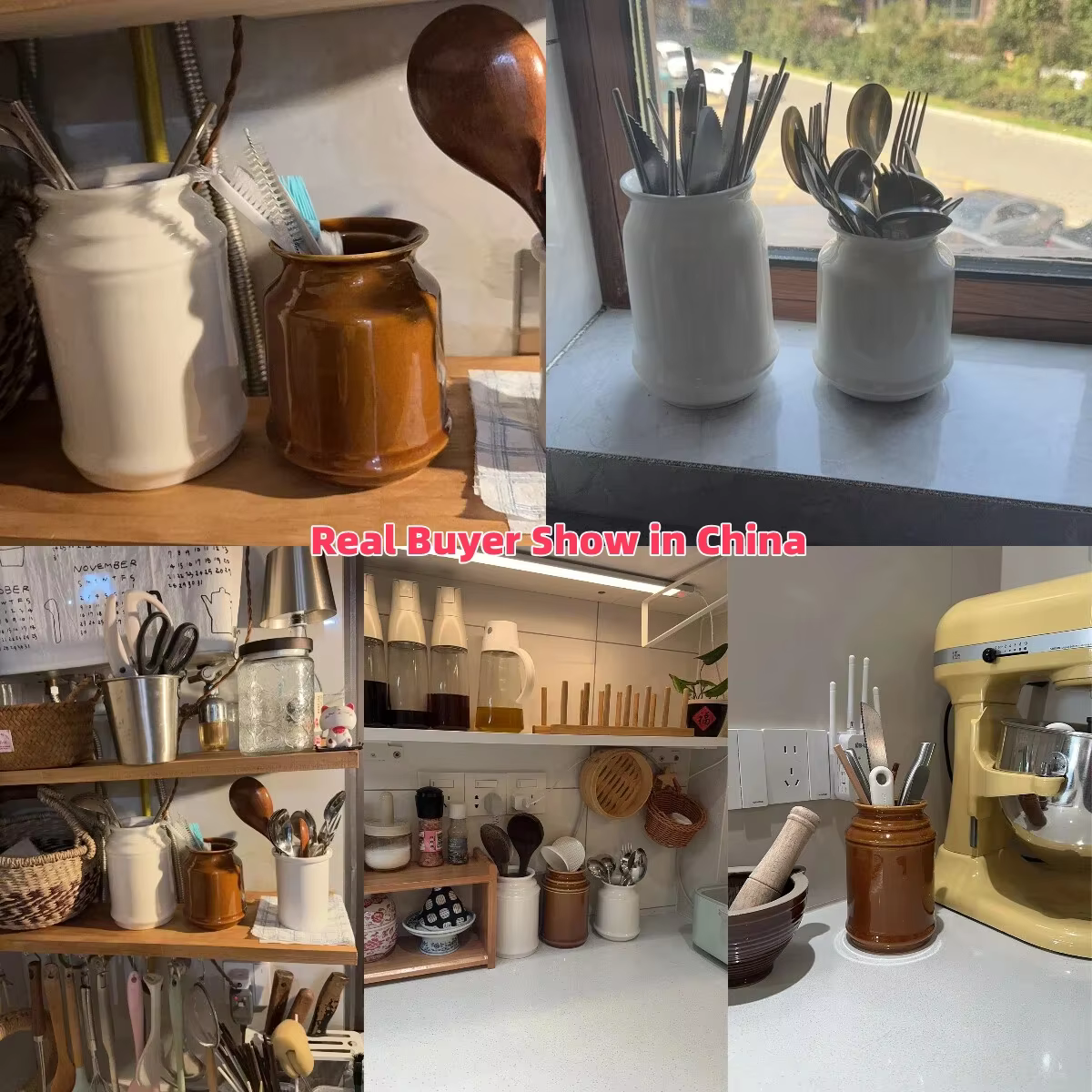 Porte-ustensiles de cuisine, porte-ustensiles de cuisine en céramique pour comptoir, organisateur de rangement pour spatule cuillère et fourchette pot de rangement