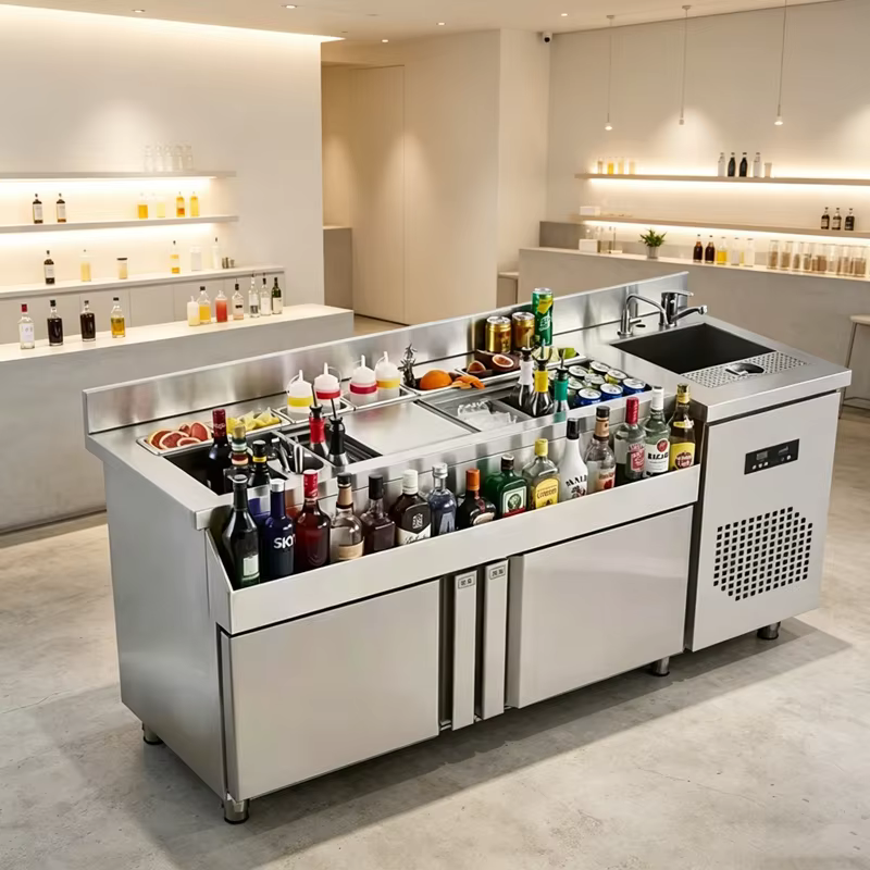 Station de bar portable pour événements, restaurants, hôtels, bars, comptoir en acier inoxydable, station à cocktails OME