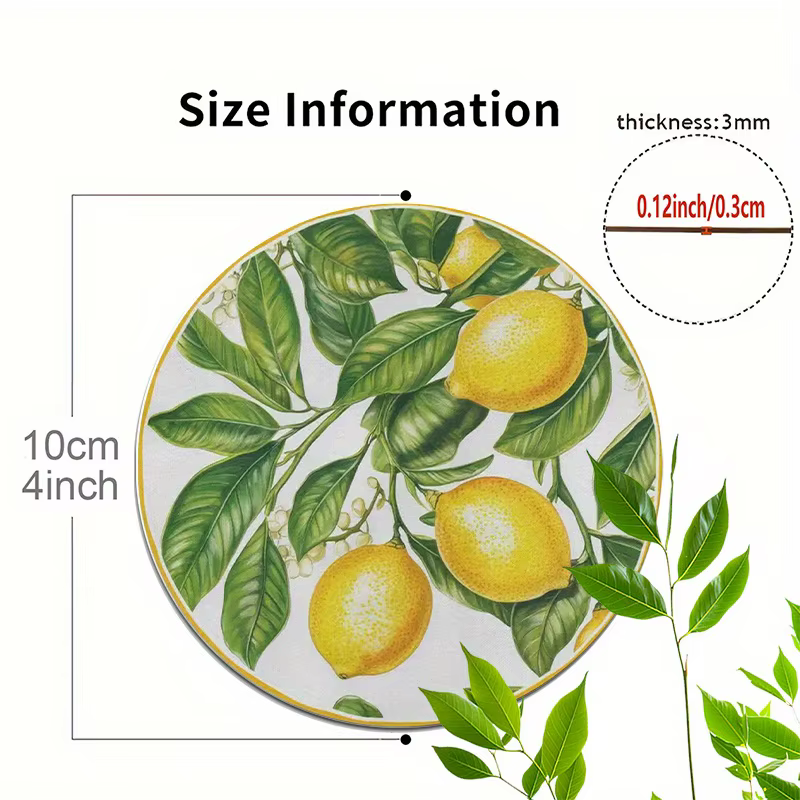 Sous-verre en bois thème citron 2D, protection de bureau naturelle et fraîche, isolation thermique, antidérapant pour café, bureau, bar, décoration intérieure