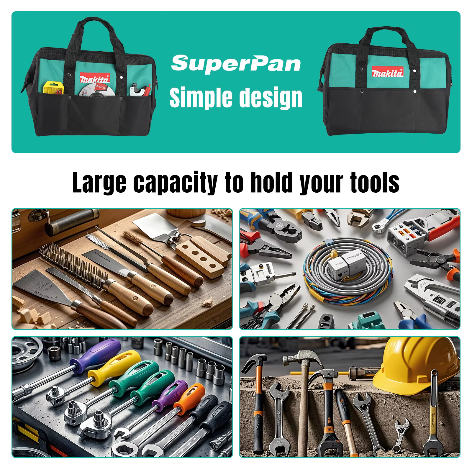 Kit d'outils portatifs Makita, tissu Oxford double couche, sac d'électricien en fil d'acier, imperméable et anti-chute 368-1
