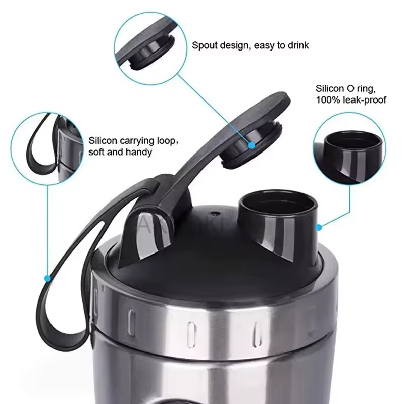 Bouteille shaker sport 700 ml en acier inoxydable
