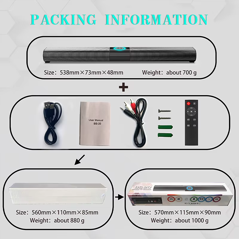 Barre de son sans fil Bluetooth avec subwoofer pour TV, radio FM, et basses puissantes