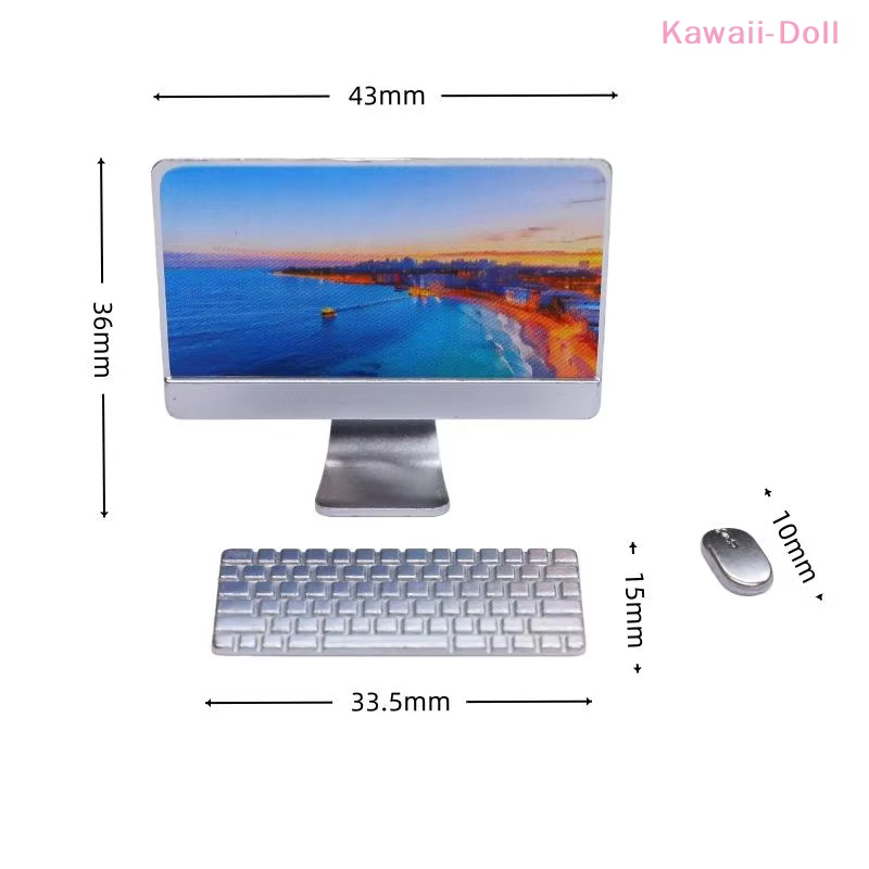 [DO] 1 ensemble de mini-ordinateurs portables, claviers et souris pour maison de poupée, décoration de bureau, accessoires de décoration pour salle d'étude [DO]