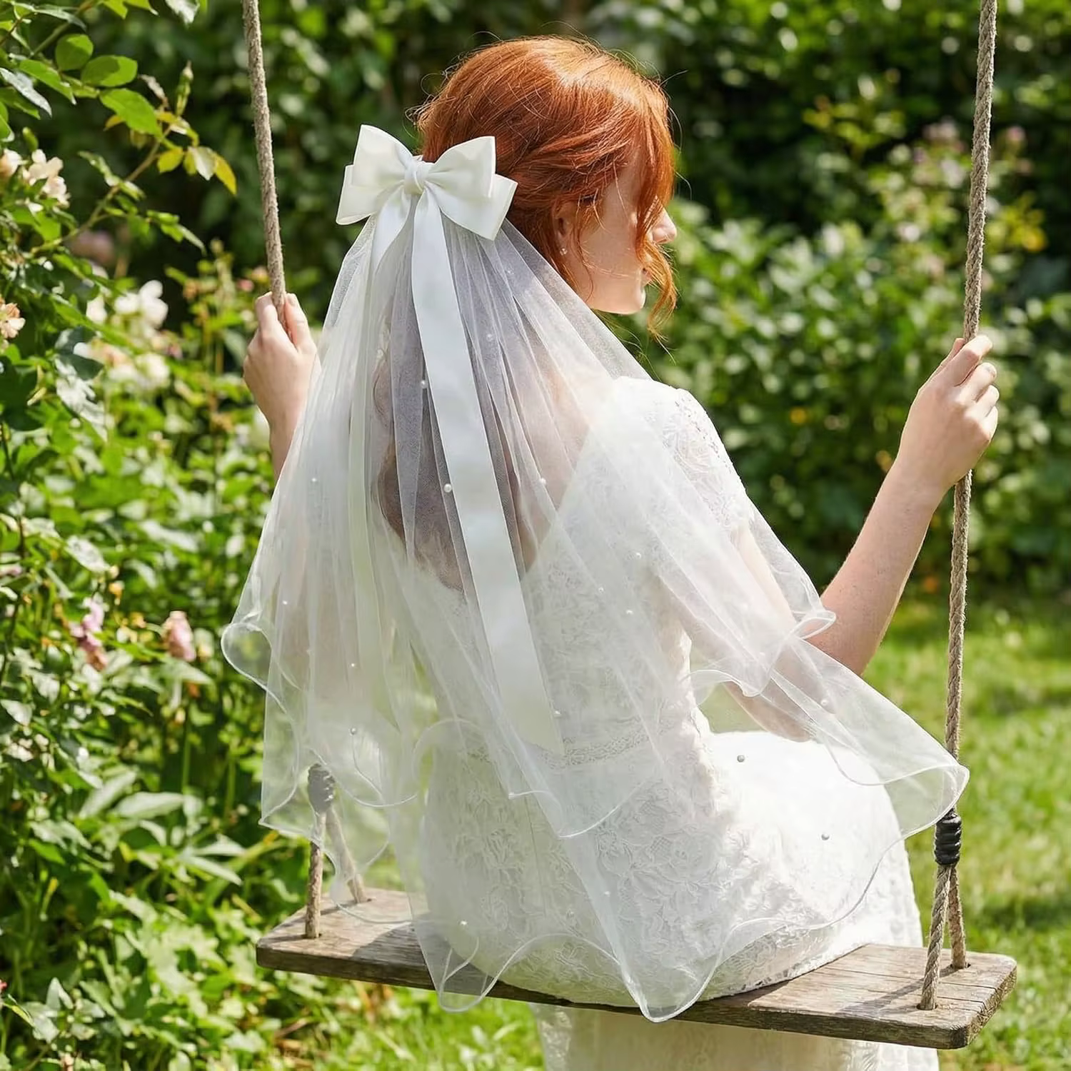 Voile de mariée blanc avec nœud, accessoire de fiançailles, pince à cheveux pour femme, accessoires de fête et de mariage