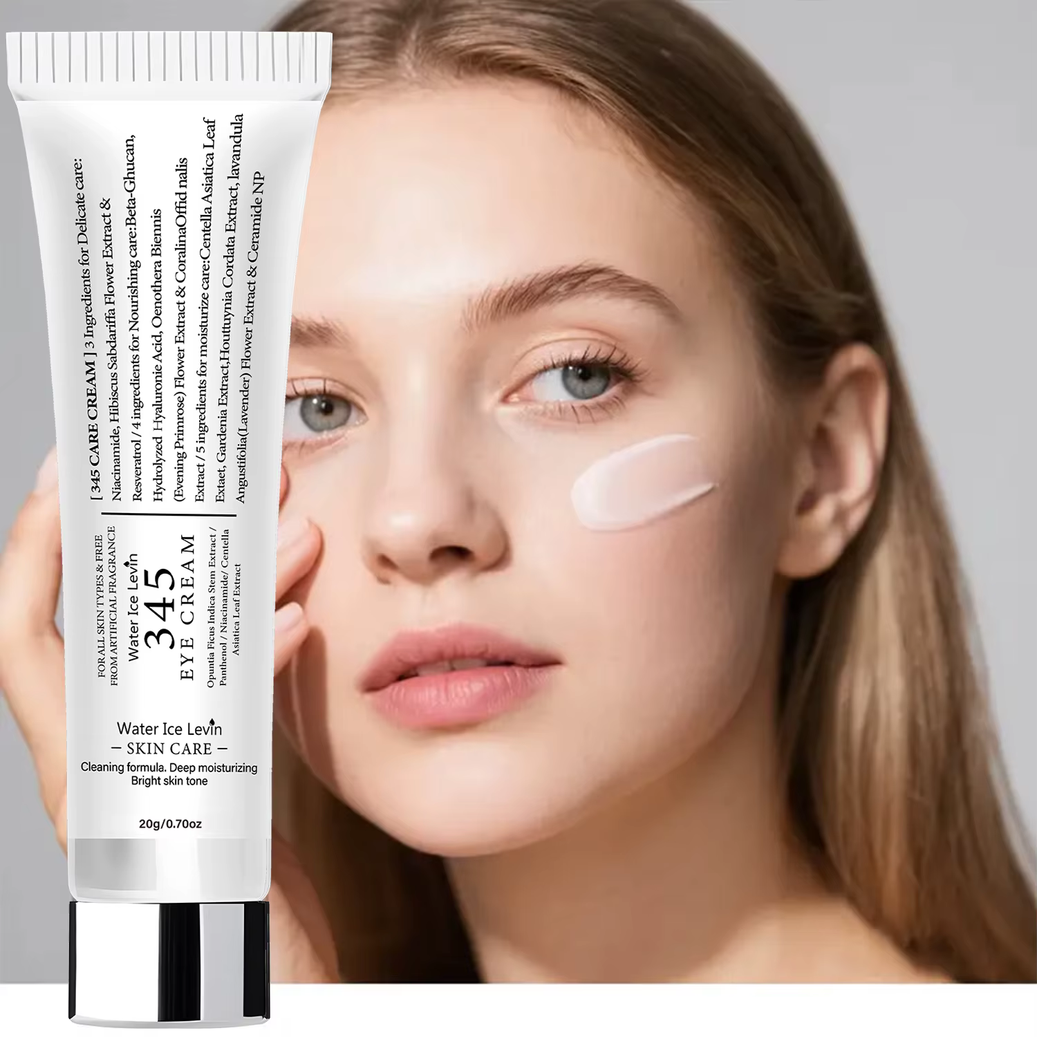 Crème pour les yeux au collagène avec acide hyaluronique, rétinol, tocophère et glycérine, une crème pour les yeux à action tenseur rapide, pour lisser, raffermir et revitaliser.
