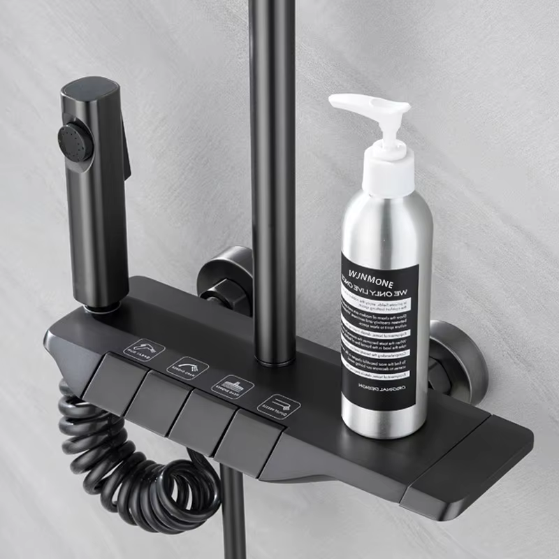 Ensemble de douche de salle de bains noir, touches de Piano, système de douche antirouille ABS, baignoire murale, mélangeur chaud et froid, robinet de douche de pluie Accessoires de salle de bains d'é