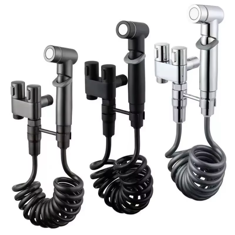 Kit de pulvérisation pour toilettes, douchette bidet portable à main, accessoires de robinetterie avec vanne d'angle à double sortie