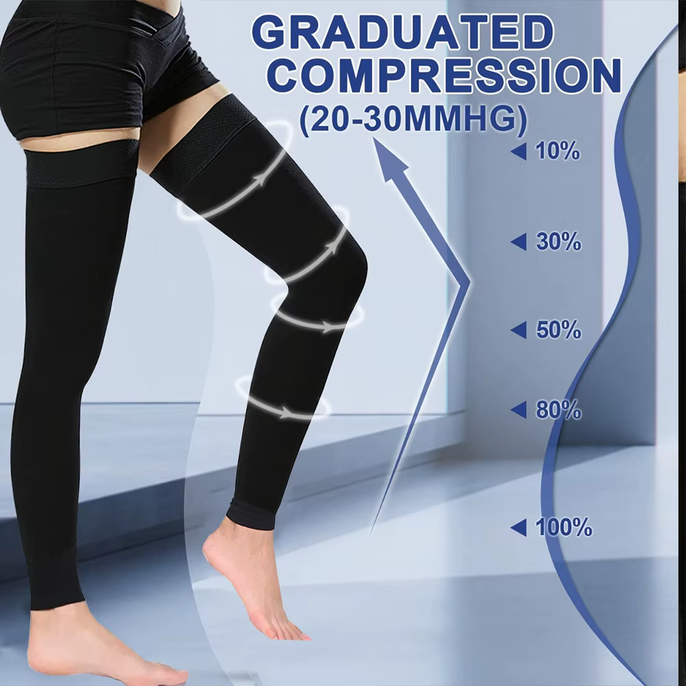 Chaussettes de compression unisexe grande taille niveau 2 (23-32 mmHg) montantes jusqu'aux cuisses pour le soulagement