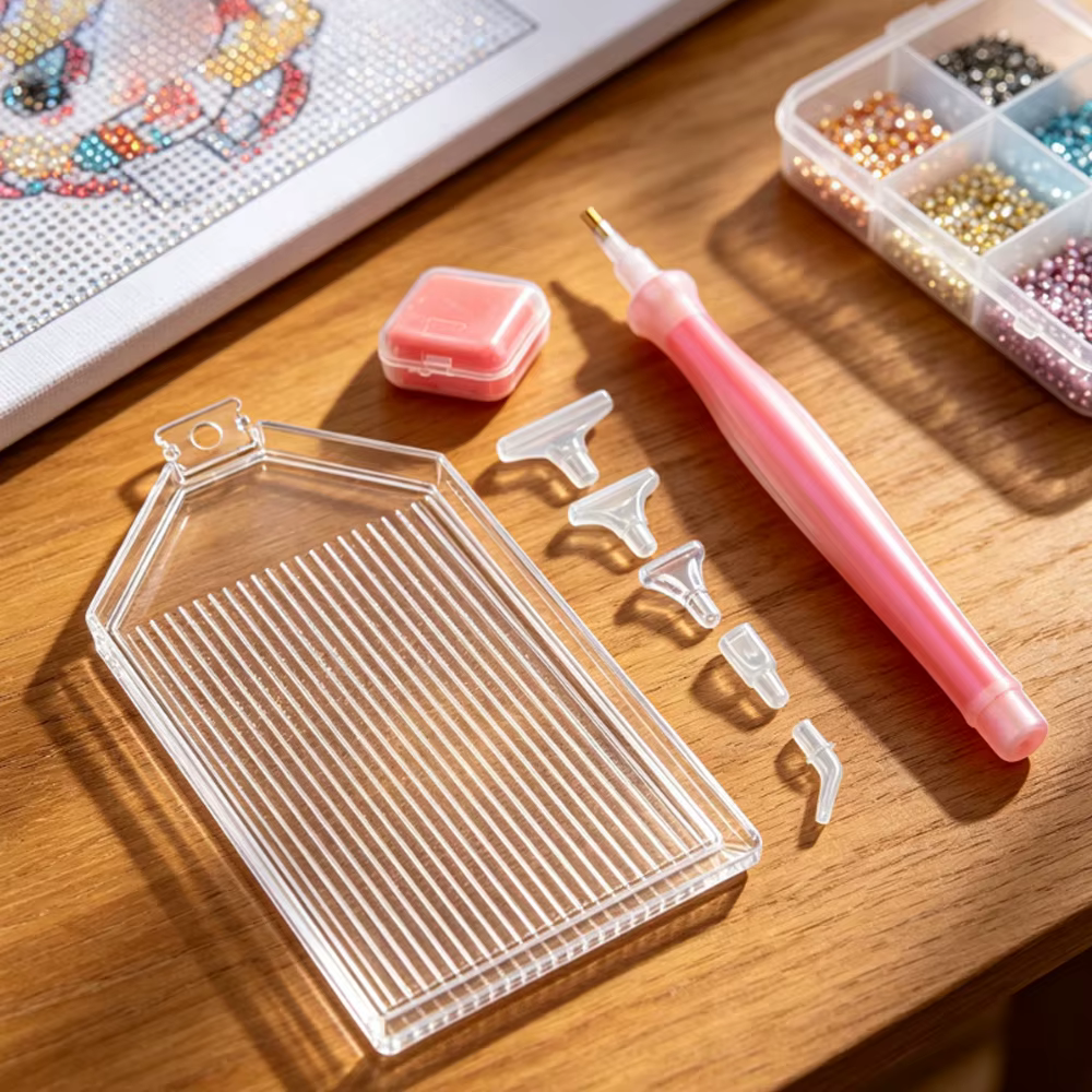 Accessoires de peinture diamant : Ensemble de plateaux pour stylos, outils de pose de strass pour nail art, stylos à points avec plateau de rangement, colle, argile et cire