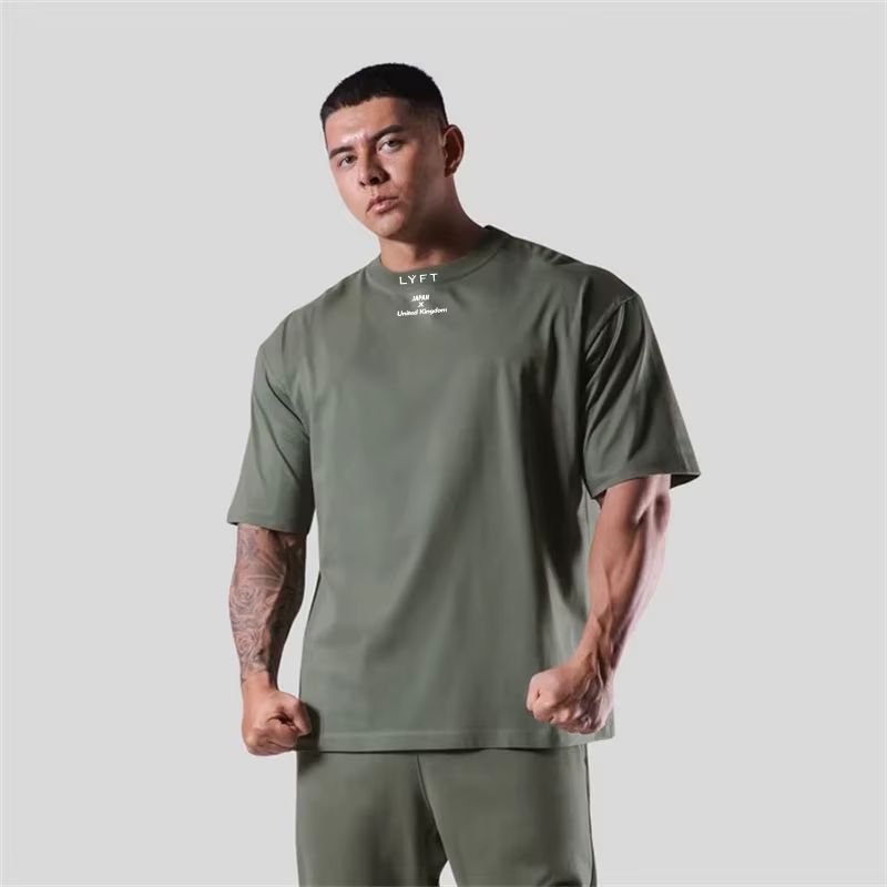LYFT 100% coton hommes T-Shirt de gymnastique coupe ample à manches courtes Sport Fitness course entraînement chemise d'entraînement en tailles M à XXXL