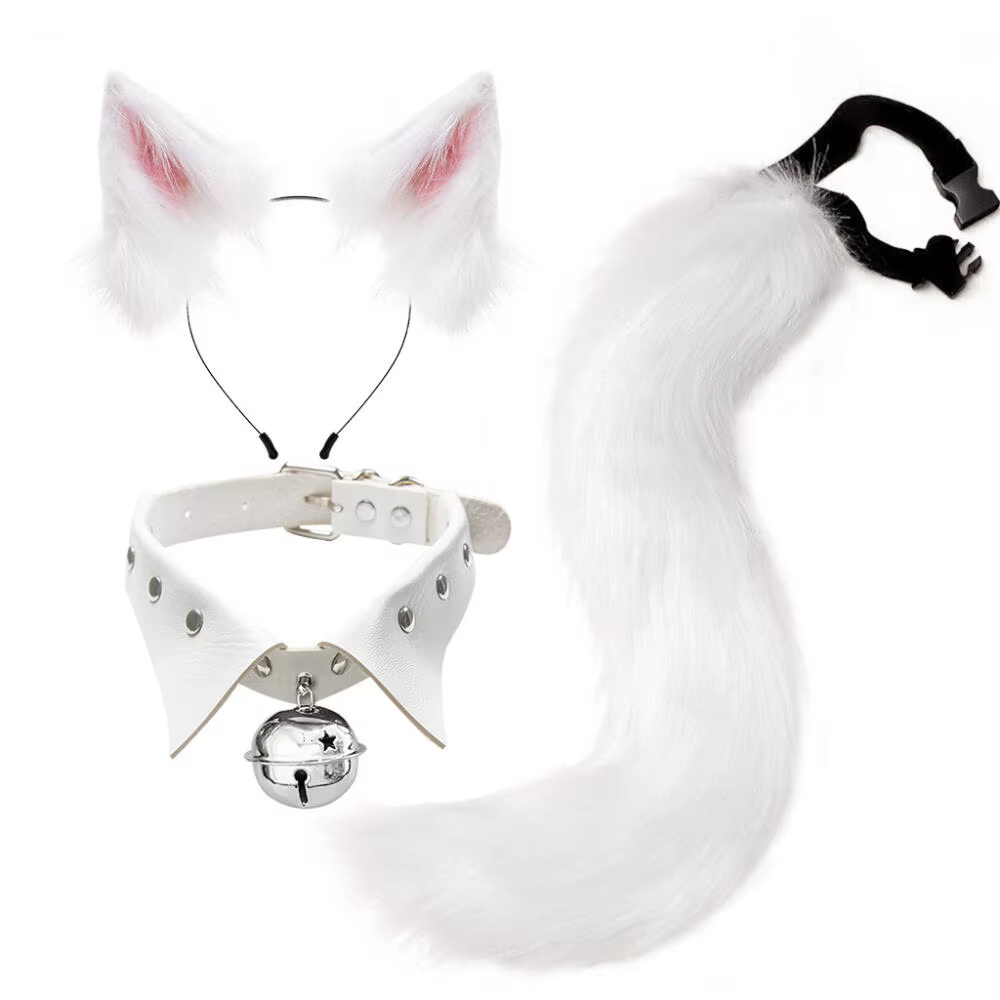 Ensemble d'accessoires de Costumes de Style gothique, collier de Style Steampunk, queue de couvre-chef, ensemble de 3 pièces, accessoires de Cosplay d'animaux de renard