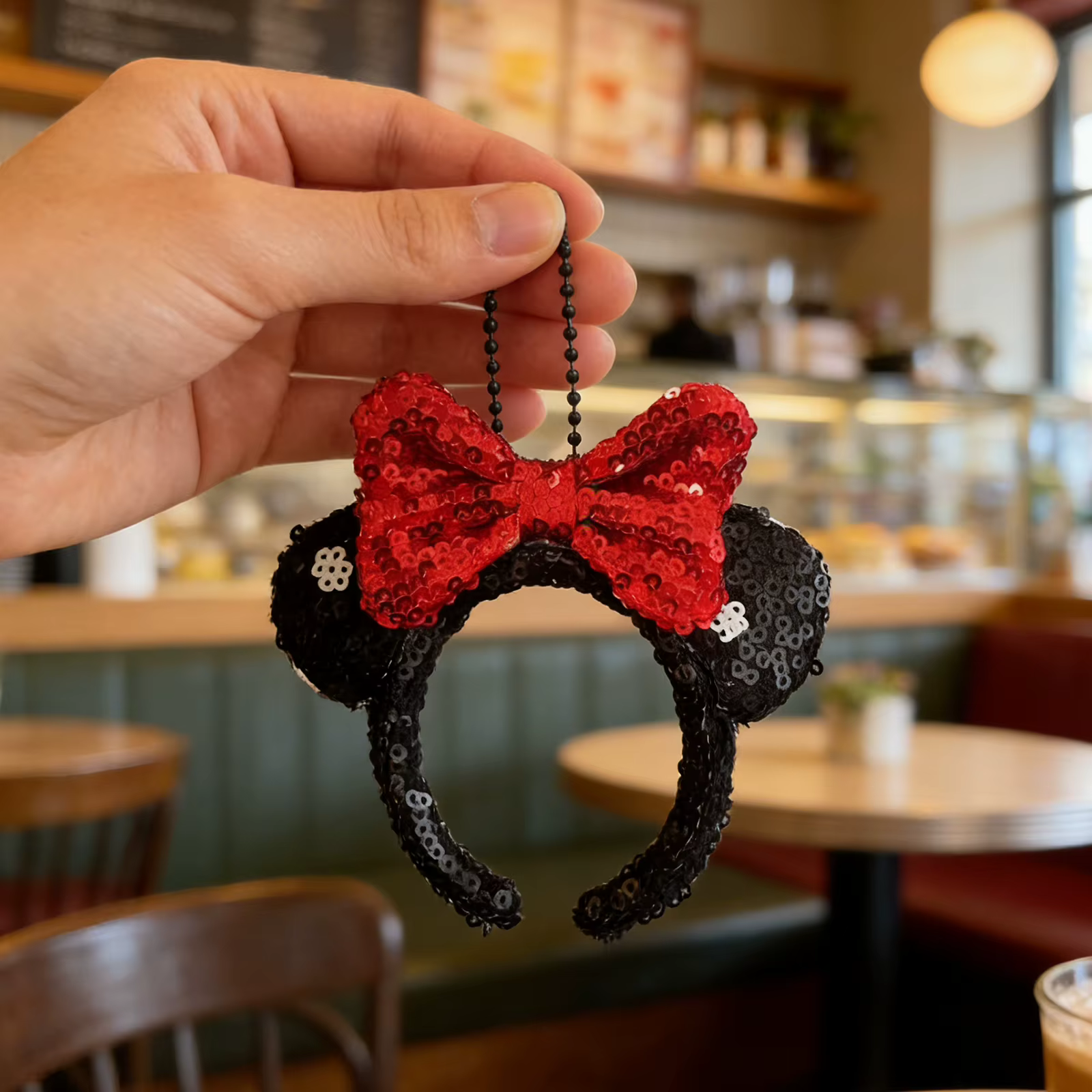 1 pièce Disney Mini Pendentif, Serre-têtes, Nœuds à paillettes, Oreilles de souris, Décoration pour sac et objectif d'appareil photo, Cadeau exquis, Accessoire capillaire pour fille, Porte-clés