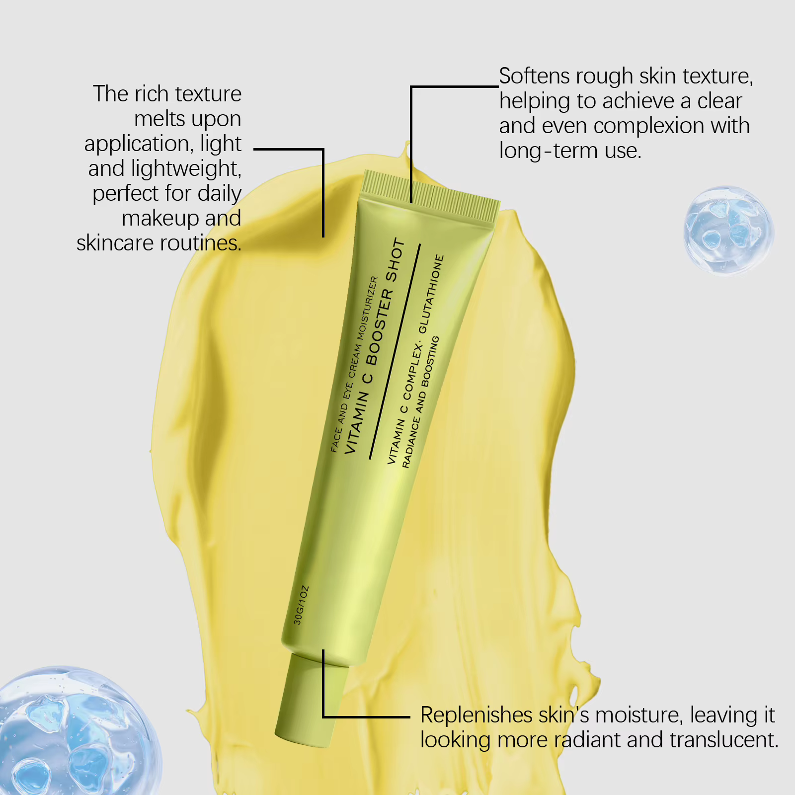 Crème Visage Booster Vitamine C avec Glutathion et Niacinamide pour Soin Hydratant, Améliore les Rides Fines, Soin Coréen Effet Peau de Verre