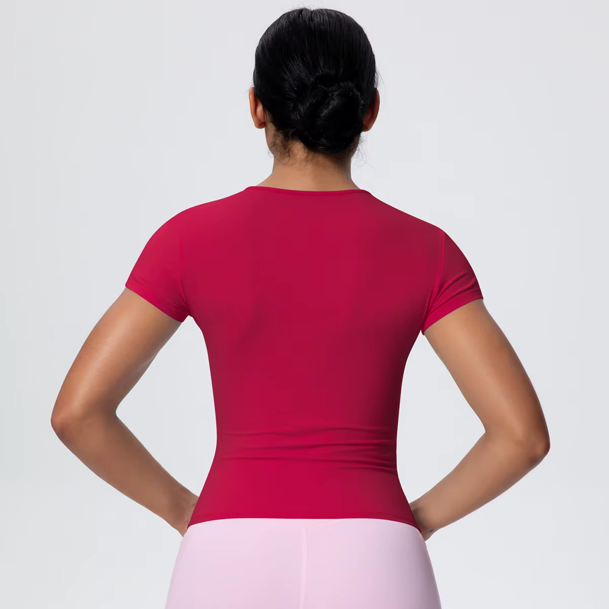 Femme couleur unie haut d'entraînement T-Shirt séchage rapide respirant à manches courtes sport de gymnastique course
