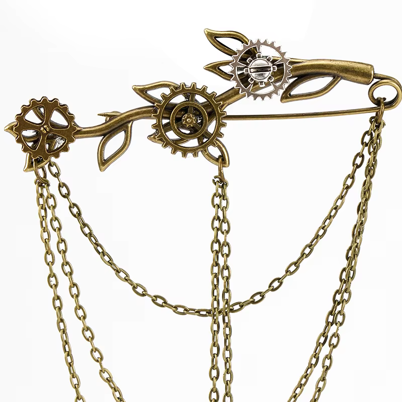 Broche vintage feuille de branche à pampilles, épingles de revers chaîne style punk, bijoux de mode pour femmes et hommes, accessoire décoratif
